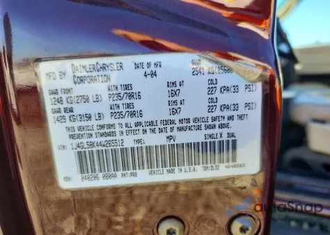 2004 Jeep Liberty Limited from USA, damaged, VIN 1J4GL58K44W265512